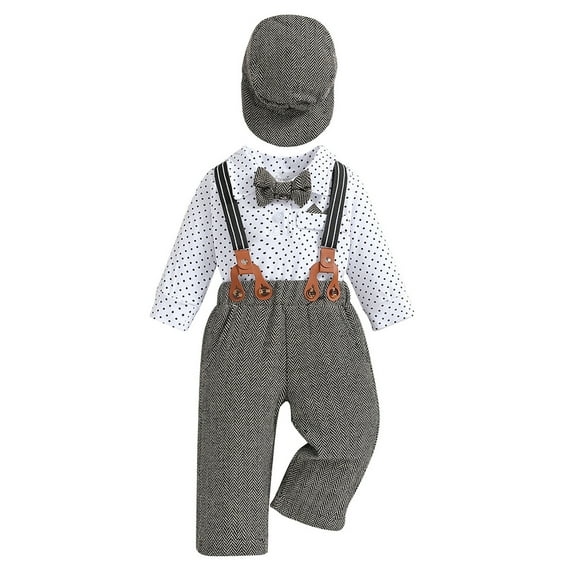 Gerichy Toddler Baby Boy Clothes Fall Winter Outfit, Toddler Boys Long Sleeve Shirt Tops And Pants Hat 3PCS Child Kids Gentleman Bowtie Set&Outfits Overalls
