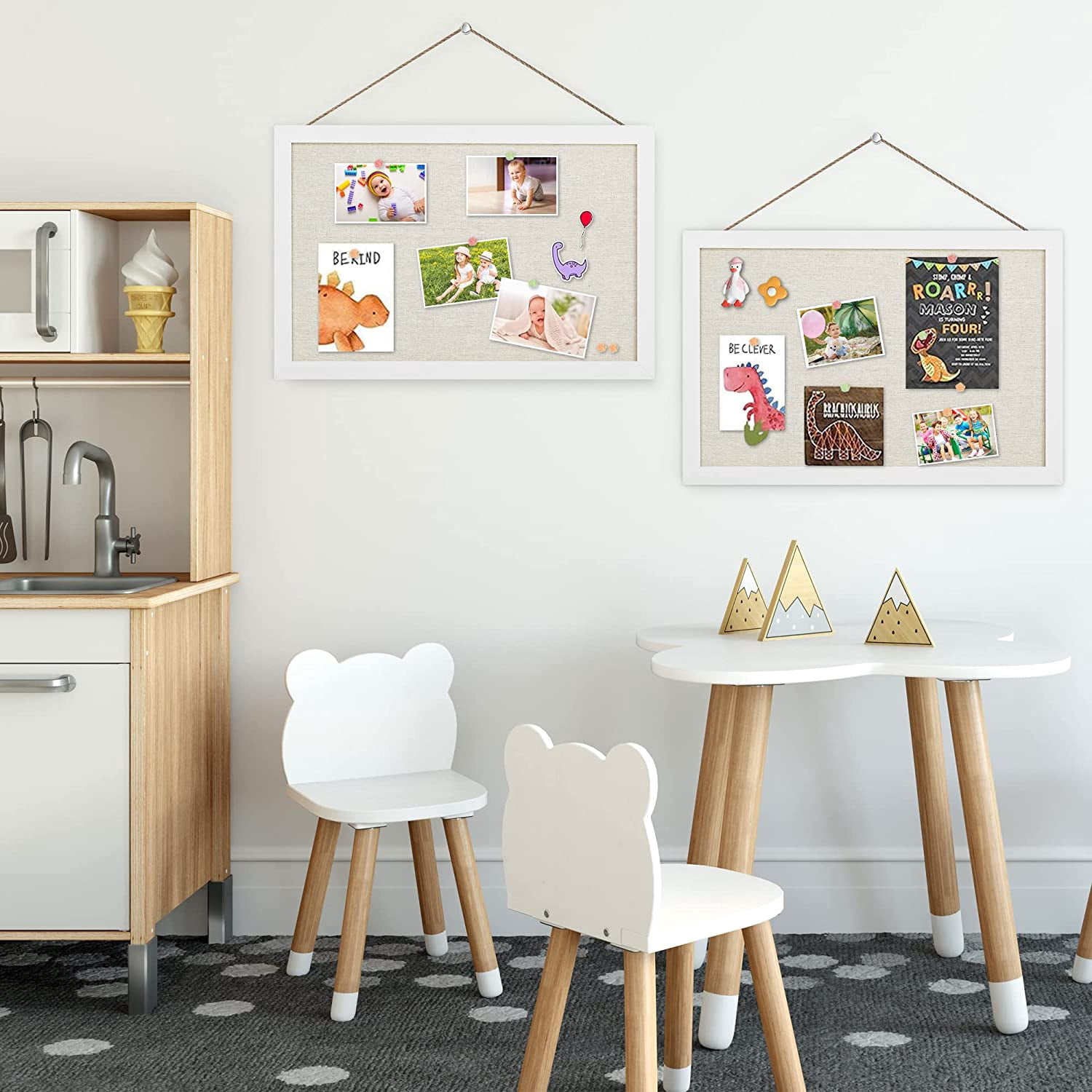2-Pack Cork Board Bulletin Board 16x11 inch, Small Framed Corkboard with Linen for Wall, Hanging Pin Board Picture Board for Home Office Decor, Cute Vision Board with 25 Pushpins (Vintage White)