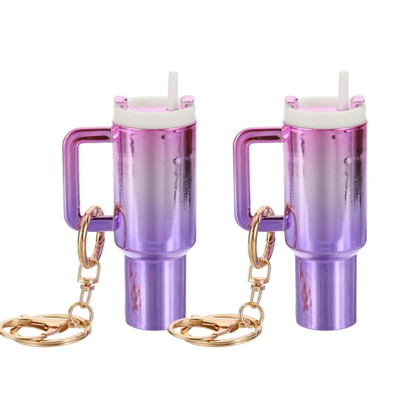 Uxcell Mini Cup Keychain, Lip Balm Holder Mini Tumbler Key Chain Decor Keychain Charm for Handbag Purse Gradient-Pink Purple