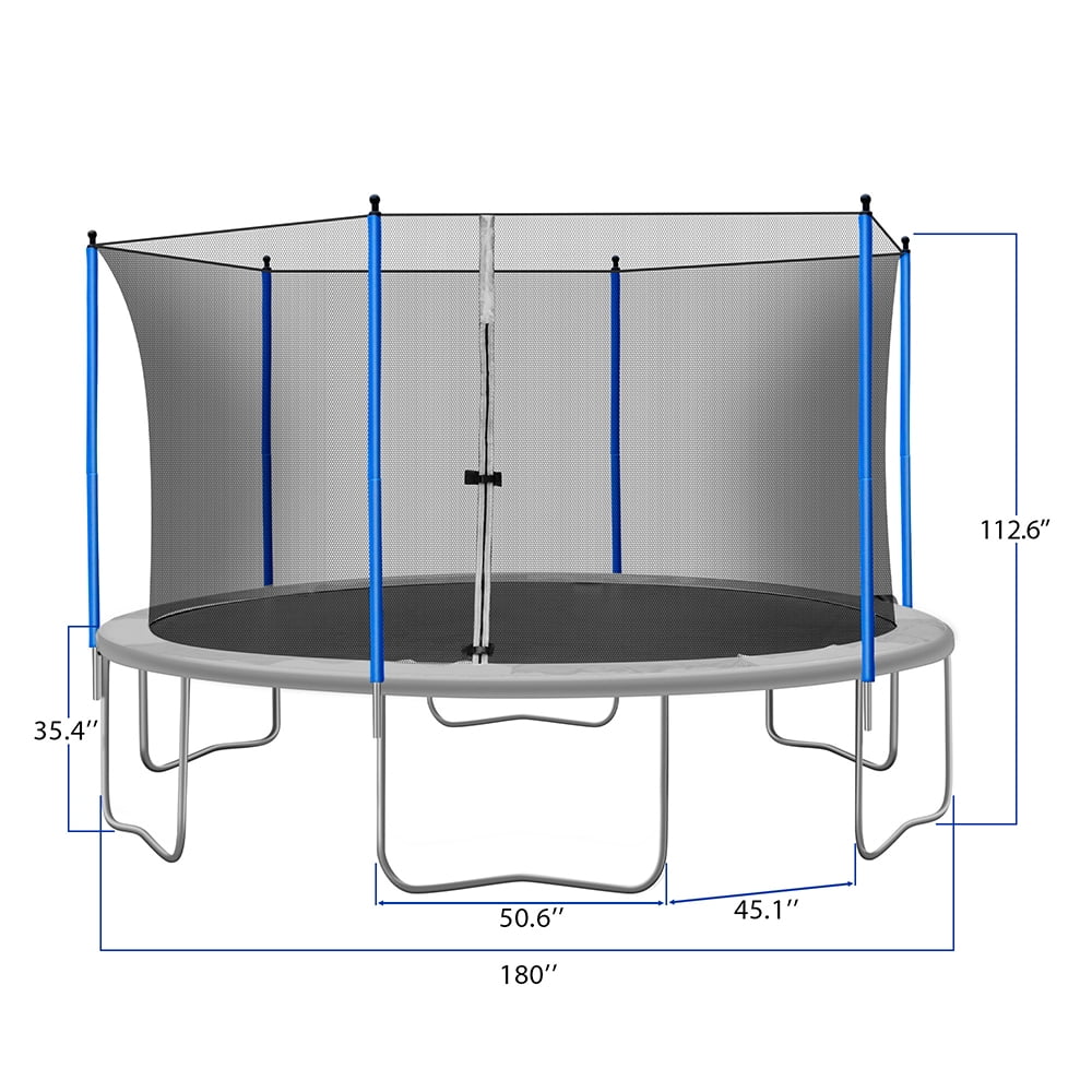 Kepooman 15FT Recreational Combo Trampolines with Safety Enclosure Net for Outdoor, Gray