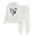 thumbnail image 2 of Brilliant Two Piece Outfits Women Plus Size Fall Women's Casual Print Hooded Drawstring Loose Long Sleeve Sweatshirt Tops and Long Pants Set Suits White L, 2 of 5