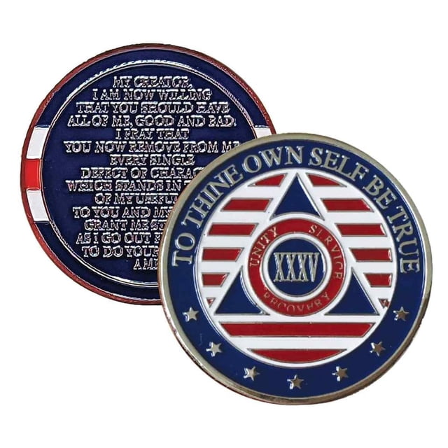 Stars and Stripes Alcoholics Anonymous Chip with 7th Step Prayer on Back Coin Capsule Included (Available in 1-50 Years)