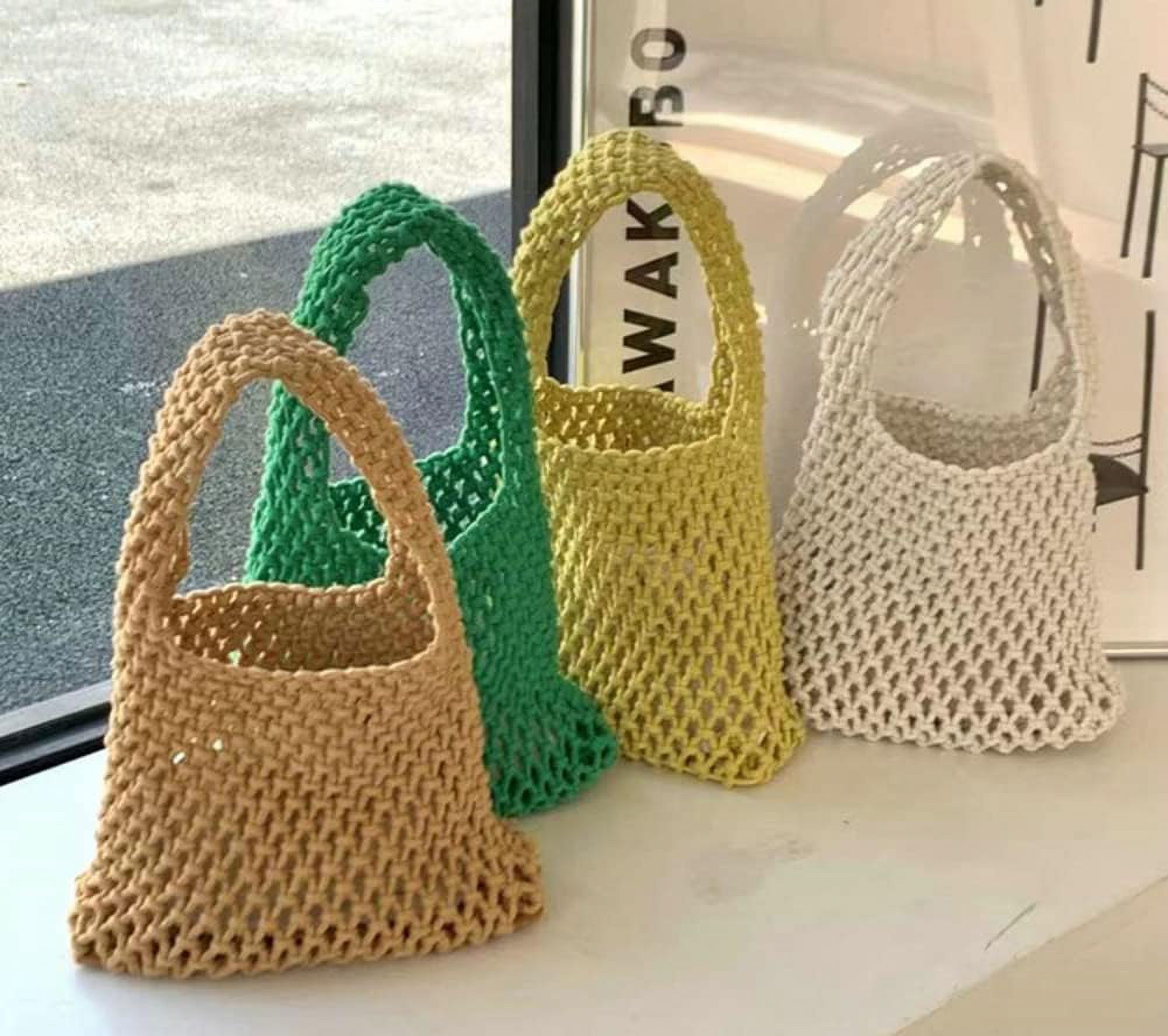 Kukuzhu Handwoven Hobo Bag for Women Bucket Bag Cotton Rope Crochet Totes Hollow String Handbags Summer Beach Purses