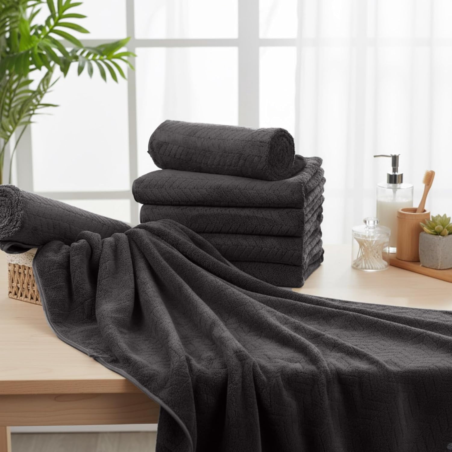 8 Pack Microfiber Bath Towels Bulk 27'' x 60'' Oversized Bath Towel Highly Absorbent Extra Large Shower Sheets Soft Drying for Beach Pool Bathroom Salon Party (Grey)