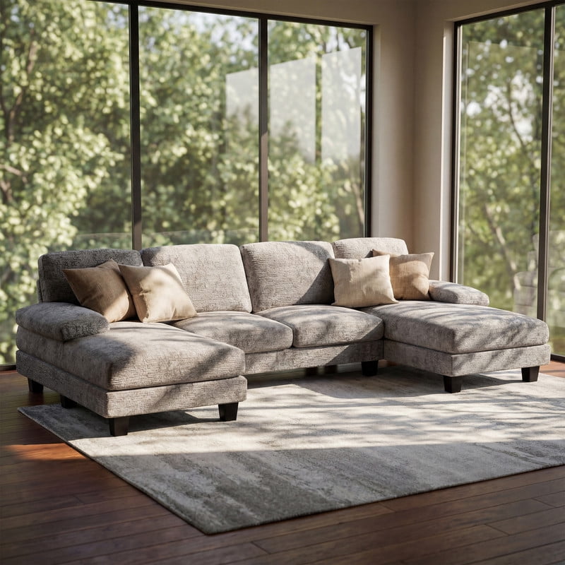 Vineego 105" Cloud U-shape Sectional Sofa Modern Modular Oversized Couches for Living Room,No Assembly Required,Gray