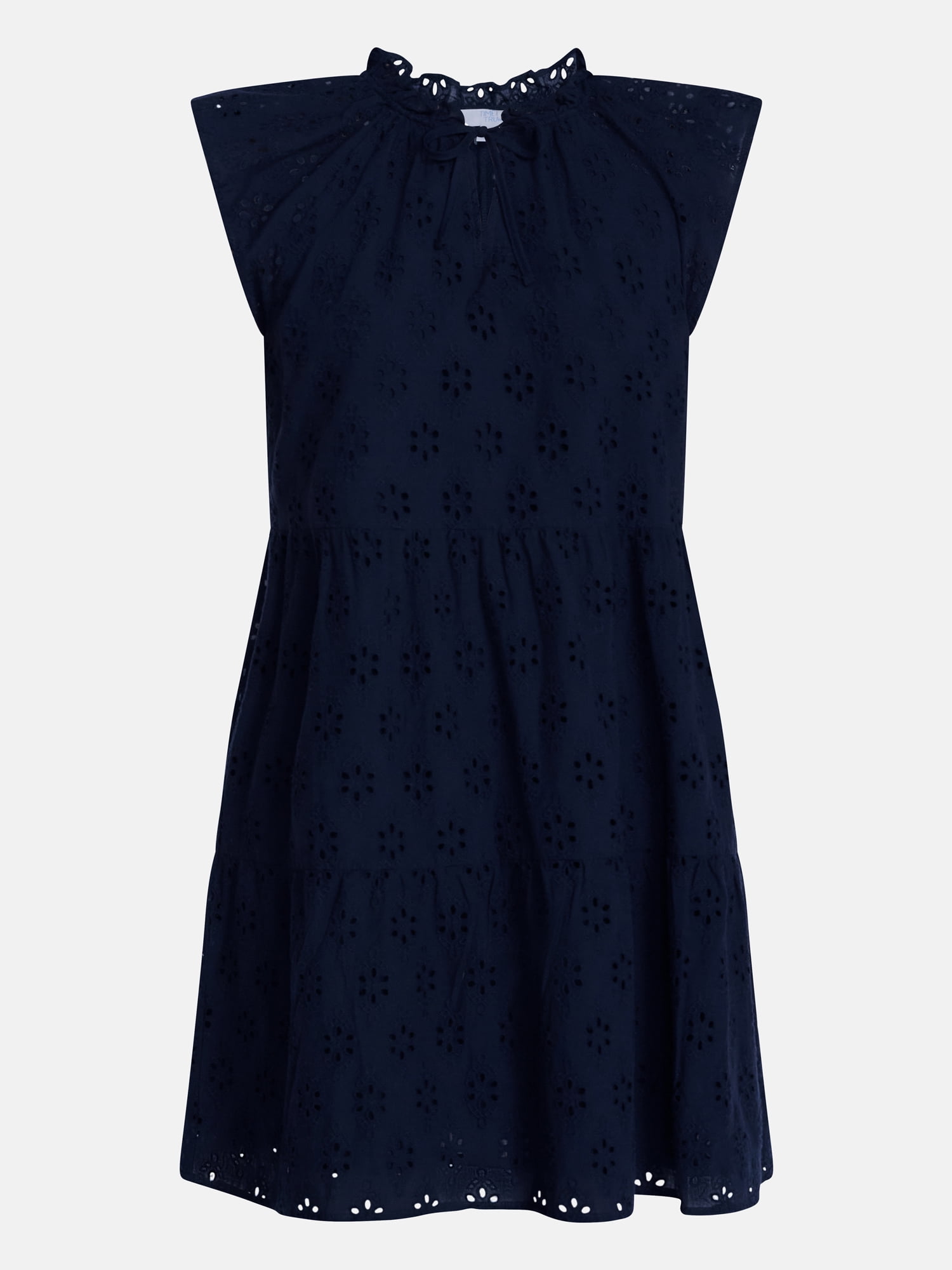 Time and Tru Women's Eyelet Embroidery Cotton Mini Dress with Flutter Sleeves, Sizes XS-XXXL