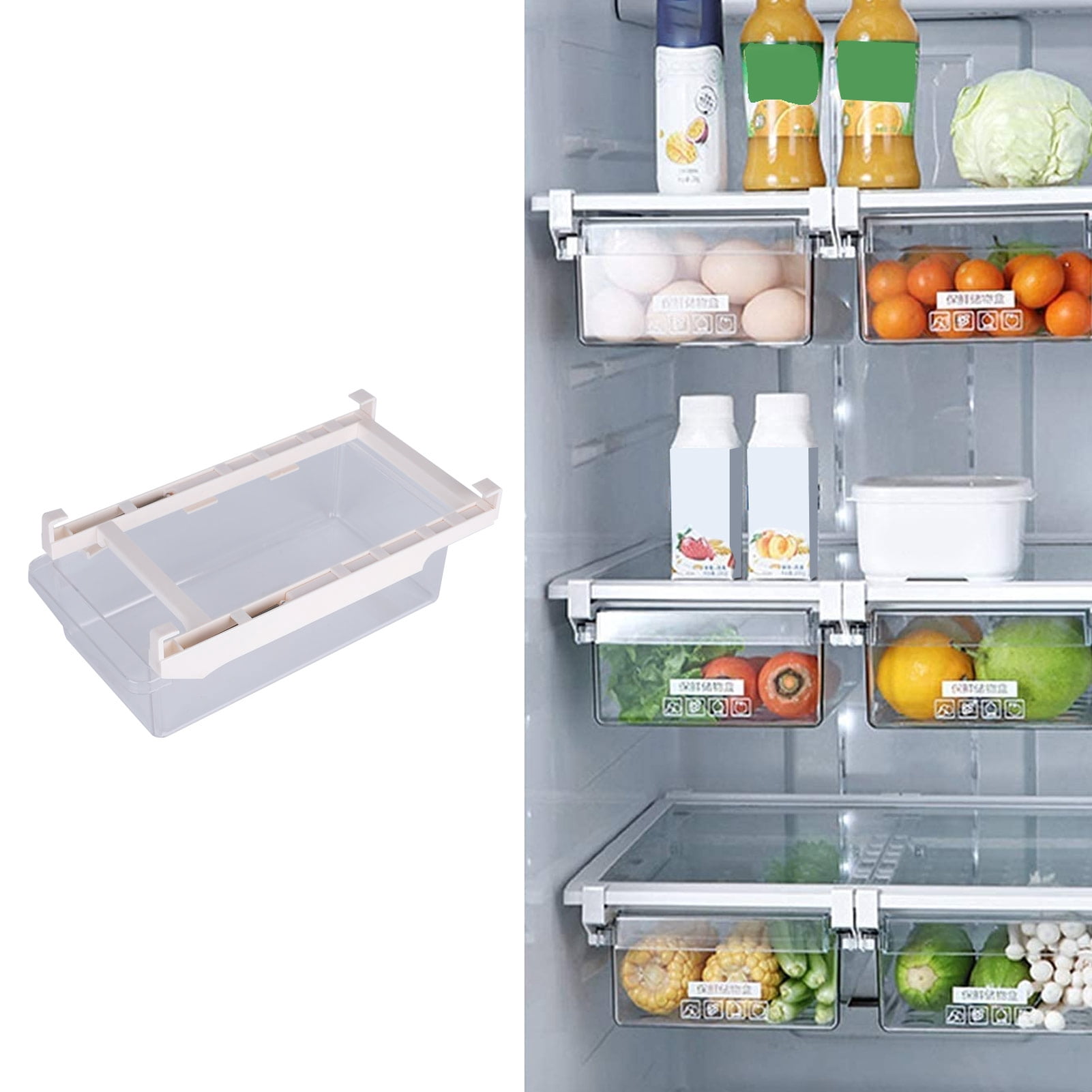 Nieyigj Universal Pull Out Refrigerator Storage Box for Dumplings and Eggs, Adjustable Small Fridge Organizer Drawer, ABS Material, 11.4 inches / 29 cm