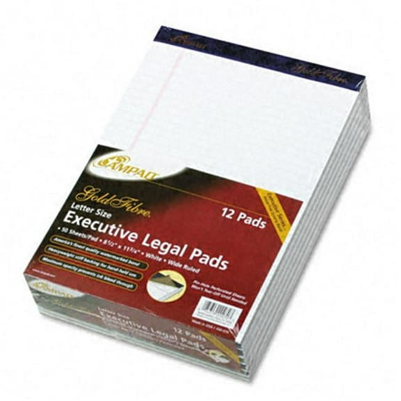 Ampad  Gold Fibre Writing Pads  Legal/Wide Rule  Ltr  White  12 50-Sheet Pads/pk
