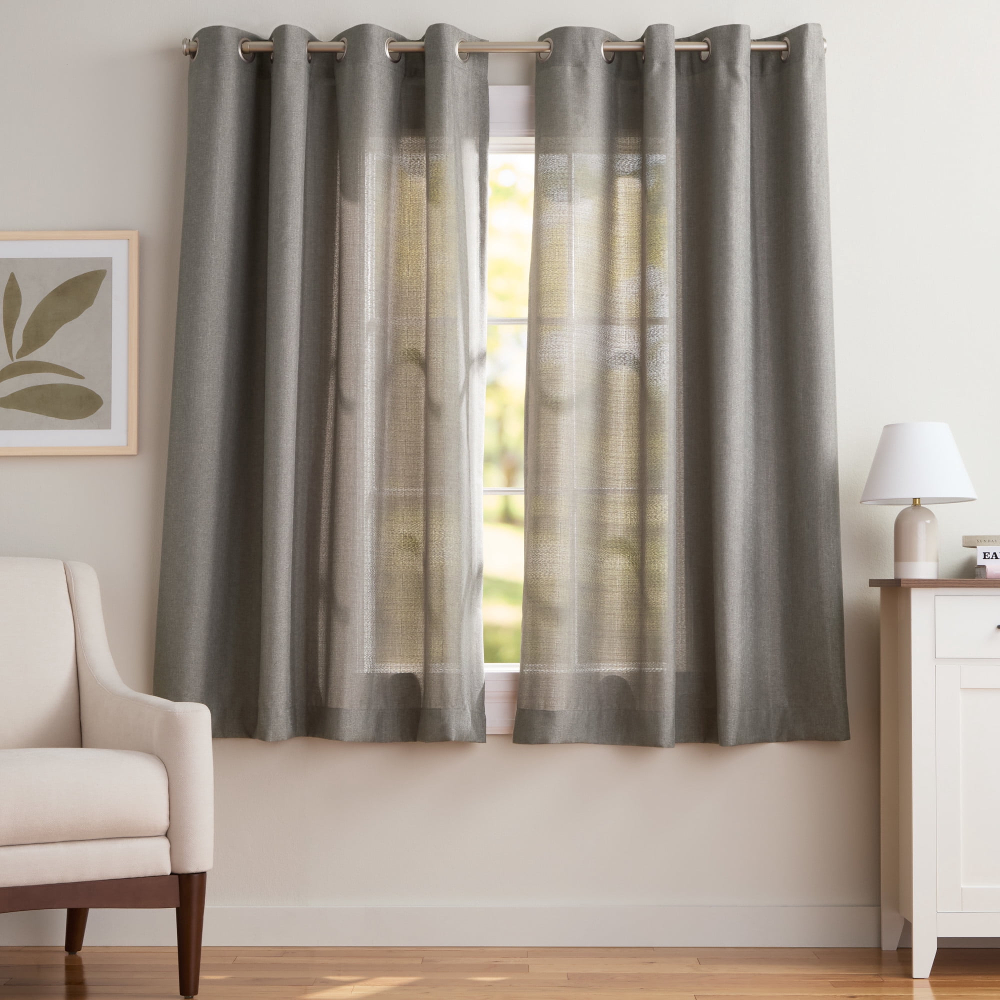 Exclusive Home Curtains Loha Linen Grommet Top Curtain Panel Pair, 54x63, Black Pearl
