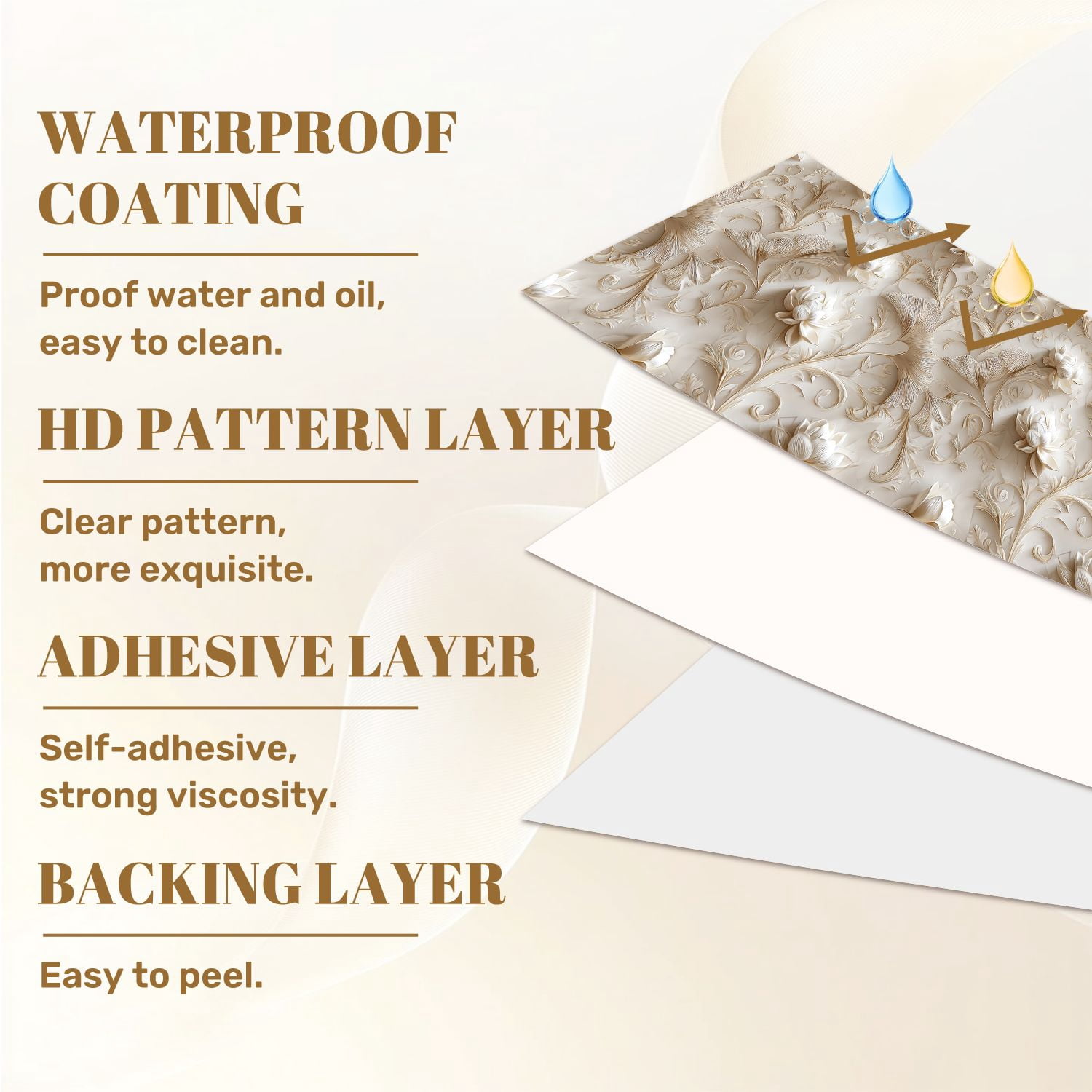Peel and Stick Wallpaper Elegant 3D Floral Soft Beige Tones Delicate Blossoms Wall Mural 17.7in x 9.8ft Self Adhesive Removable Wall Paper Renter Friendly Wallpaper for Nursery Bedroom Cabinets