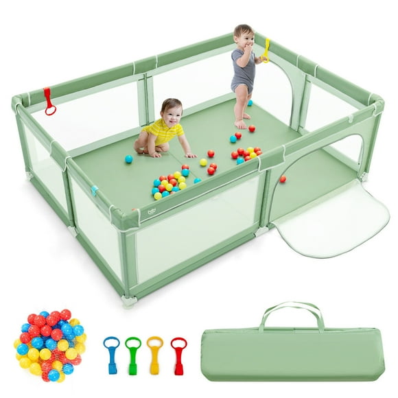 Parque de Juego para Bebé, Corralito Extra Grande con Puertas, 4 Anillos, Bolas Oceánicas, Bolsa de Transporte, Ventosas Antideslizantes, Malla Transpirable & Visible para Interior y Exterior