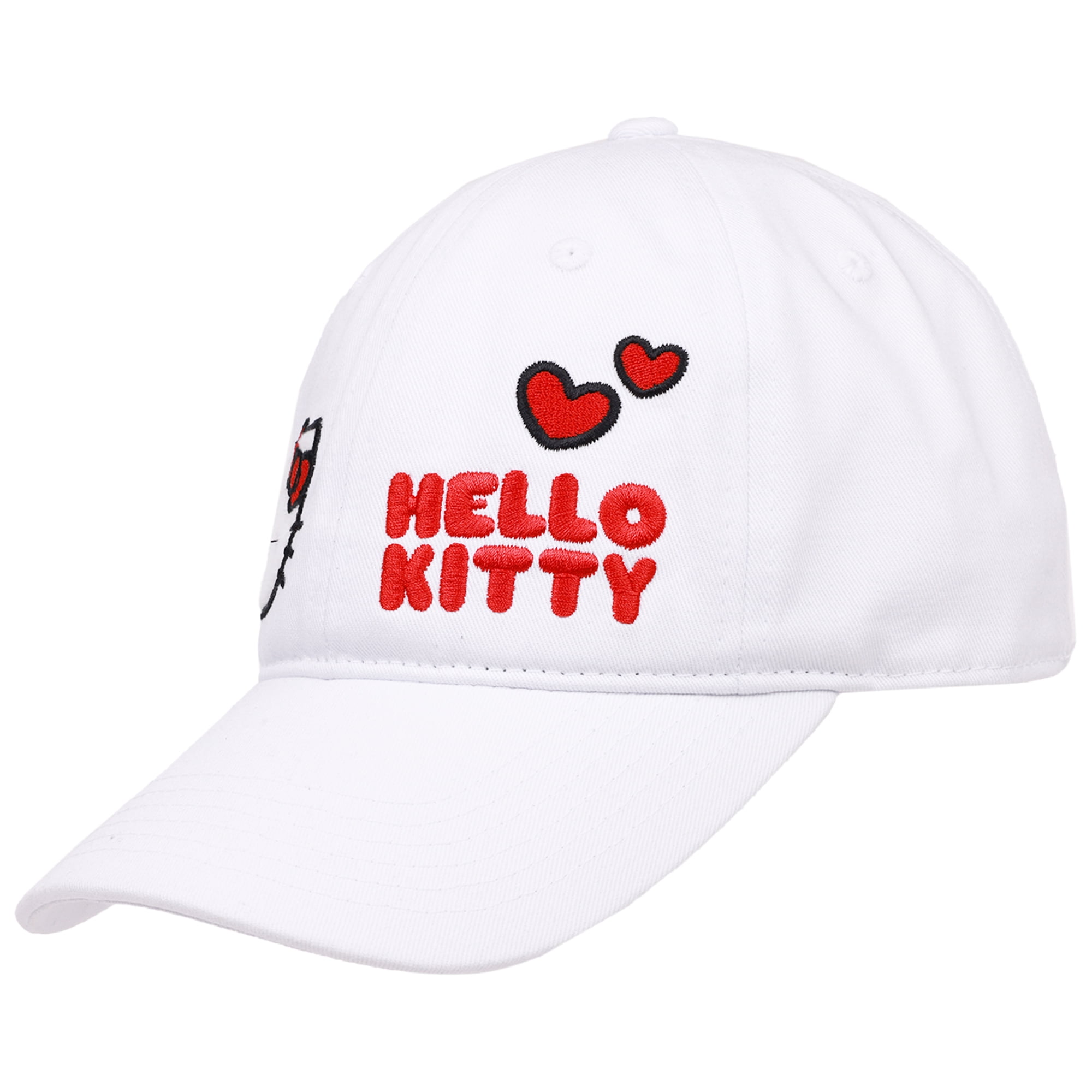 Hello Kitty Baseball Cap, Women's Dad Hat with Flat Brim and Faux Fur Patch, White, One Size