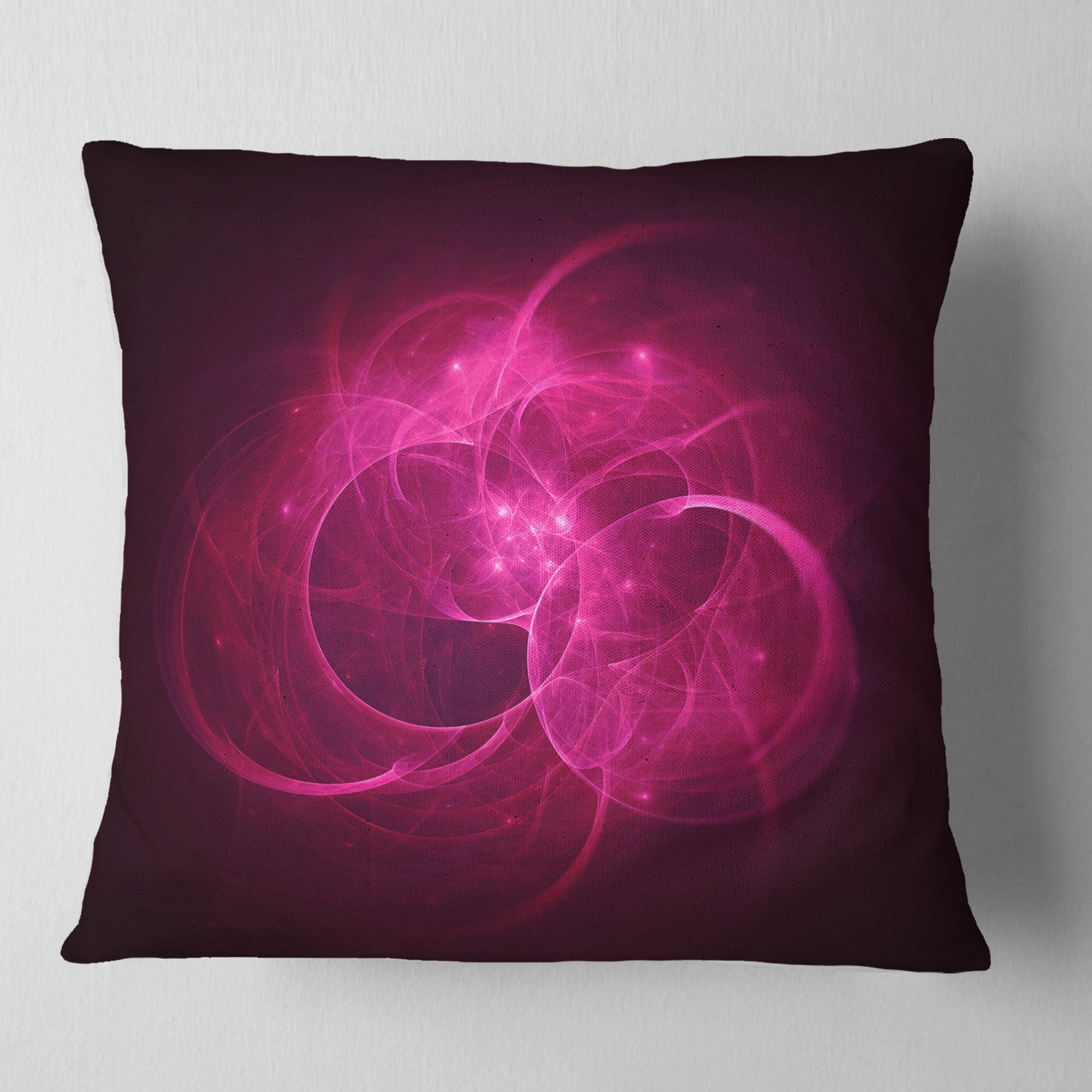 Designart Glowing Magenta Circles - Abstract Throw Pillow - 16x16