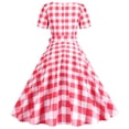 thumbnail image 3 of Njagoc3 Womens Casual Chic Plaid Print Short Sleeve Square Neck Bow Tie Waist A-Line Dress 2025, 3 of 5