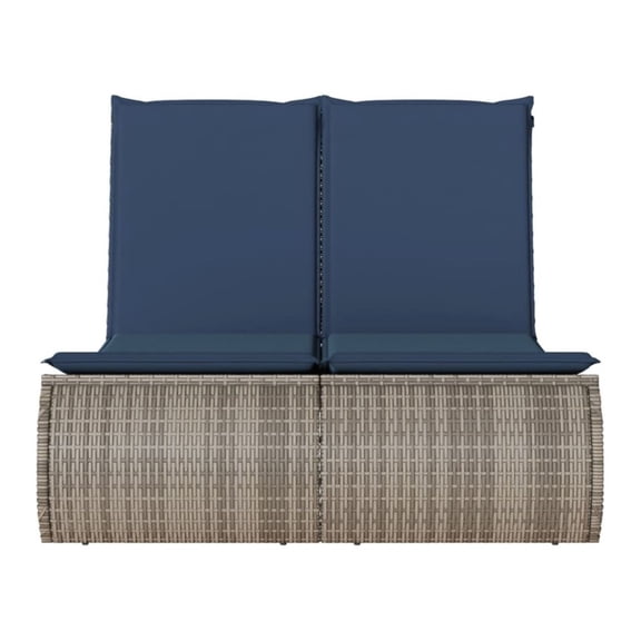 Double Rattan Sun Lounger with Cushions Gray - Adjustable Patio Daybed for Outdoor Relaxation - Weather Resistant Furniture with Canopy & Curtains