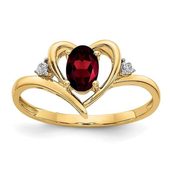 Finest Gold 14K Garnet & Diamond Heart Ring, Size 7