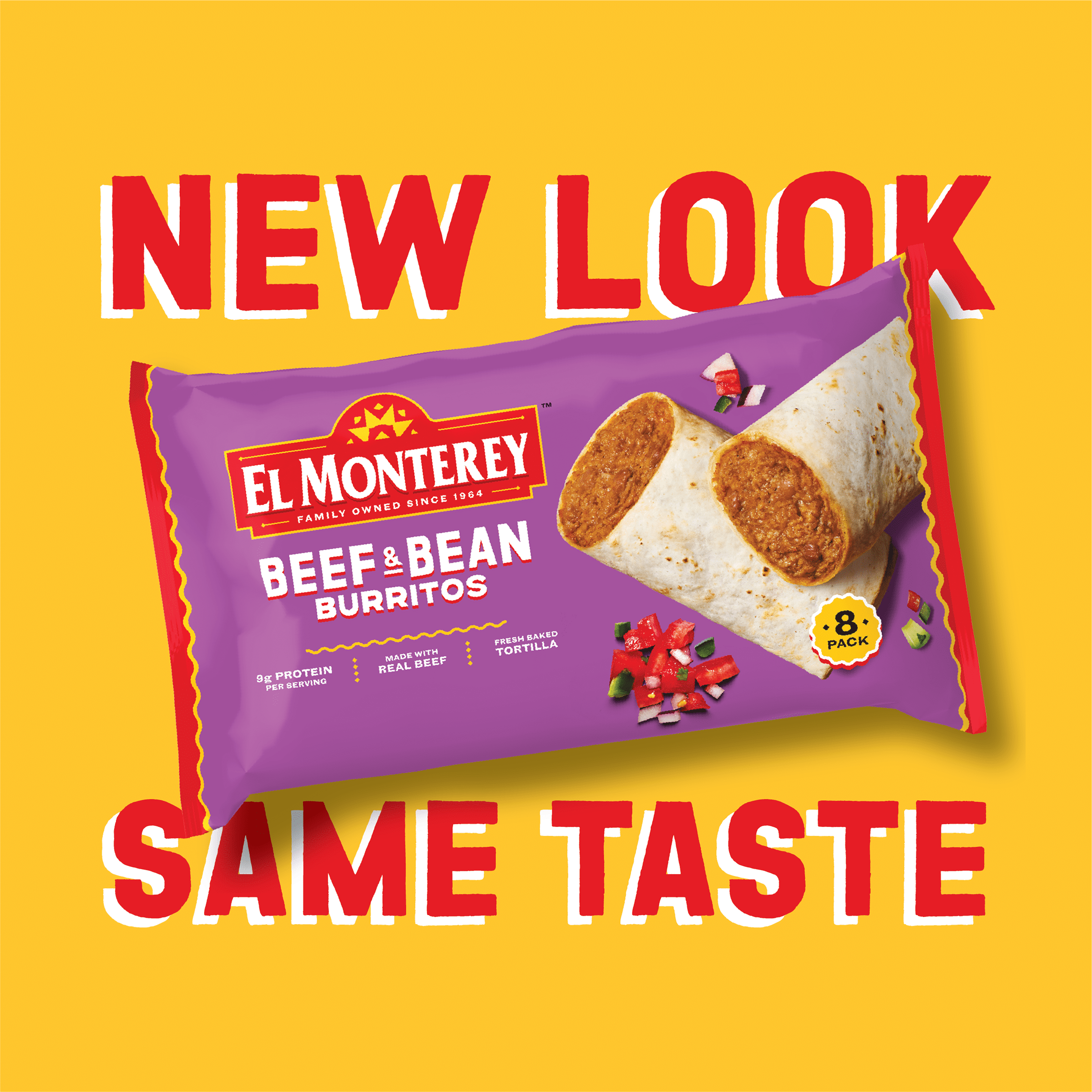 El Monterey Beef & Bean Burritos, 32 oz, 8 Count (Frozen)