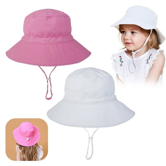 EIMELI 2PCS Summer Kid Sun Hat Toddler White And Pink Beach Cap UPF 50  Sun Protection Cap Fish Bucket Hats for Baby Boys And Girls