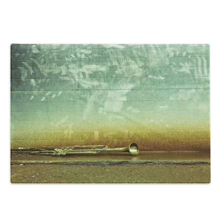 

Jazz Music Cutting Board Old Worn Trumpet Stands Alone Against a Grungy Wall Outside of Jazz Club Decorative Tempered Glass Cutting and Serving Board Large Size Teal Beige Mustard by Ambesonne