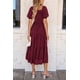 thumbnail image 2 of Vestido midi PRETTYGARDEN para mujer, verano 2025, estampado floral, rojo vino, 2 of 7