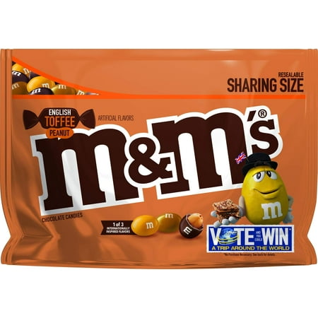 - M&M's Chocolate Candy Flavor Vote English Toffee Peanut Sharing Size, 9.6 Ounce Bag