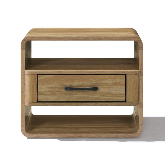 LuxenHome Small Night Stand with Drawer, 15.7" H Light Oak Bedside Table for Bedroom, Living Room