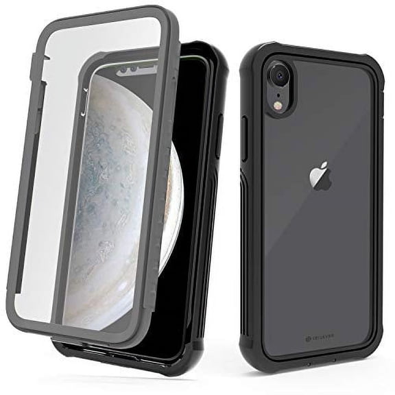 CellEver for iPhone XR Case with Built-in Screen Protector, Clear Full Body Heavy Duty Protection Shockproof Rugged Transparent Cover (Black)