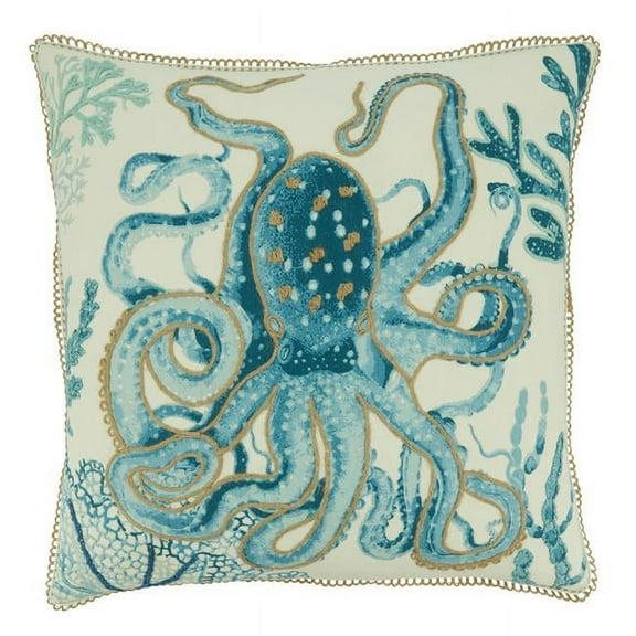 Saro Lifestyle 7120.A20SP 20 in. Poly Filled Octopus Throw Square Pillow, Aqua