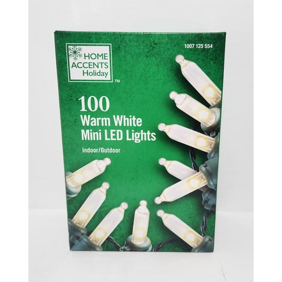 100 Count Warm White Mini LED Christmas String Lights with Green Wire