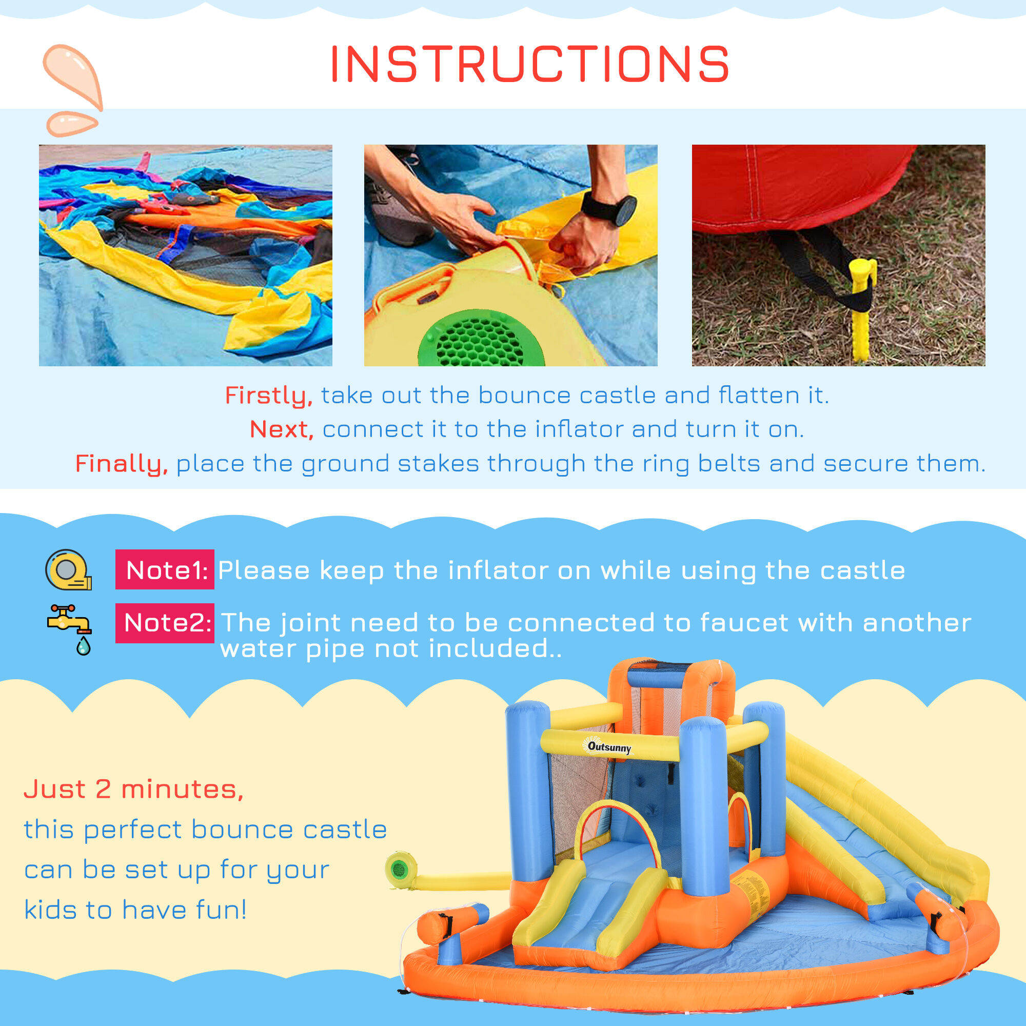 Kids Outdoor Toys, Kids Inflatable Water Slide 5-in-1 Bounce House Water Park Jumping Castle with Water Pool, Slide, Climbing Walls, & 2 Water Cannons, 450W Air Blower, Outdoor Play Equipment