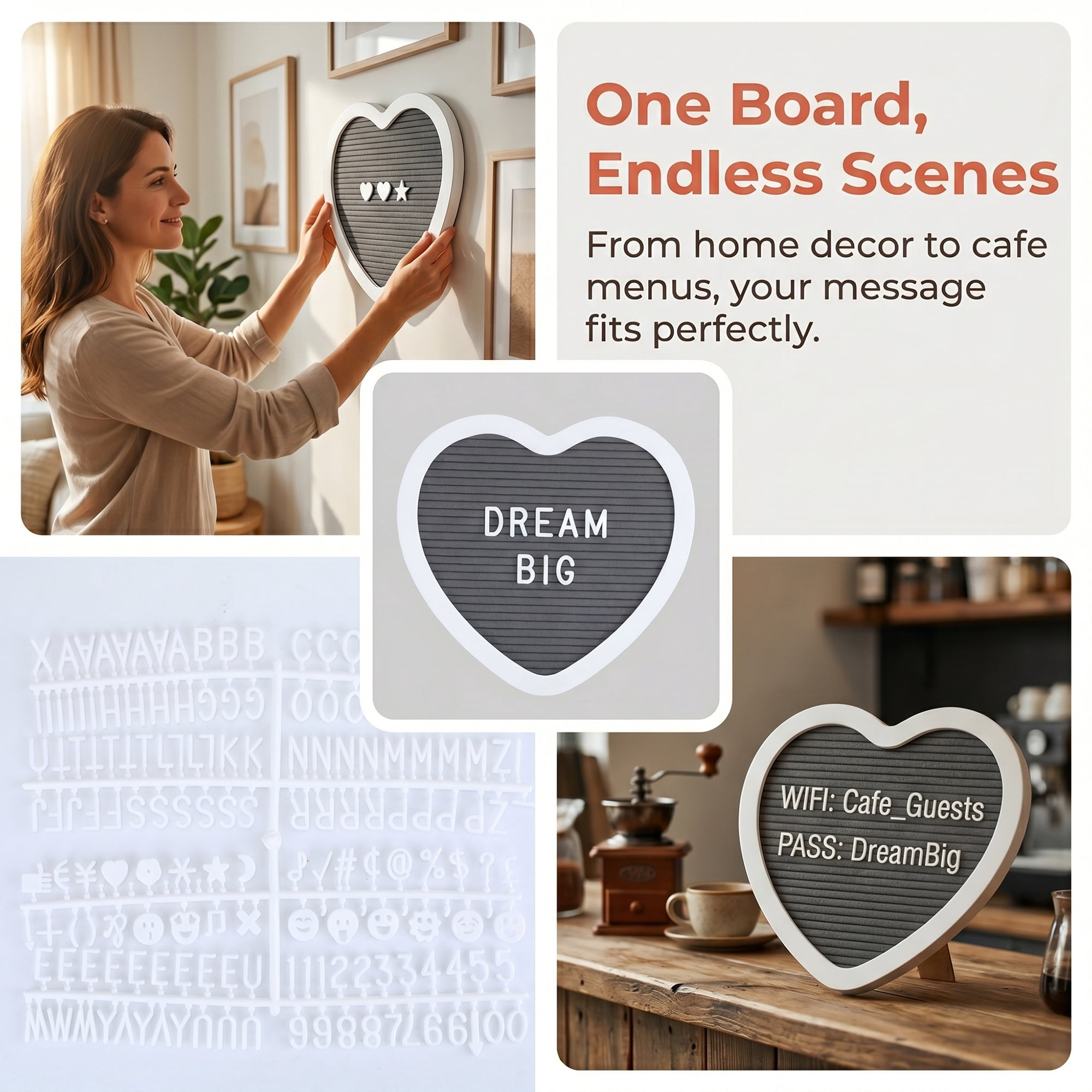 Unique Bargains Heart Shaped Message Board for Decor Gift Gray 10.23"L x 10.03 x 10.2"H