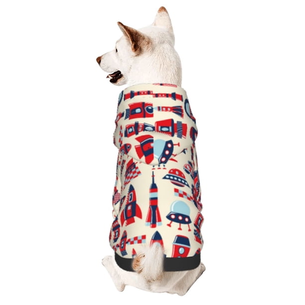 Fotbe Rocket Pattern Sudadera con Estampado para Perros Pequeños – Suéter con Capucha para Mascotas, Tela Suave de Forro Polar con Bolsillo-X-Large