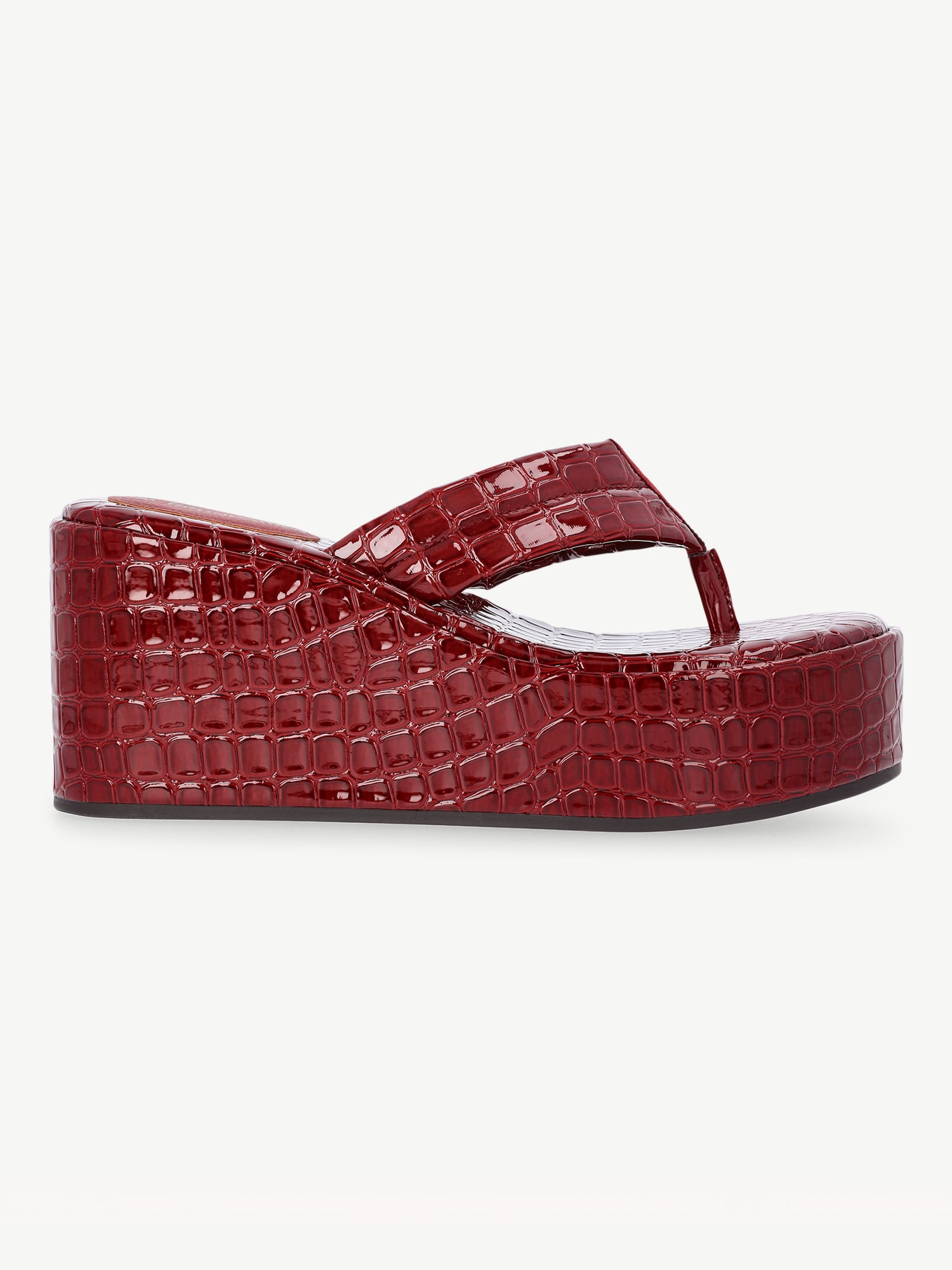 No Boundaries Embossed Faux Leather Platform Thong Sandals, Women's