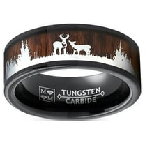 Metal Masters Mens Black Tungsten Hunting Ring Wedding Band Wood Deer Nature 8mm