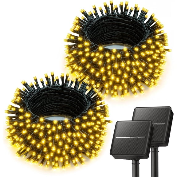2 Pack Solar String Lights Outdoor Waterproof, 80FT 200 LED Powered Christmas with 8 Modes, Auto On/Off, Patio for Outside Tree Garden Balcony Party Decor (Warm White)