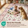 thumbnail image 4 of Design&I 8'x10' Washable Area Rug Sleek Flatweave Pet Friendly Pink Boho Vintage Scroll Border Delicate Blossoms Girly Bathroom for King Size Bedroom, Under Bed, 4 of 7