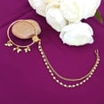 thumbnail image 2 of Efulgenz Indian Ethnic Nose Ring Clip with Chain Faux Pearl Double Layer Nath Non Piercing Nose Pin Stud Fake Septum Kundan Crystal Hoop Nose Ring for Women, 2 of 5