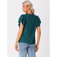 thumbnail image 3 of DARING DIVA Women's Ruffle Short Sleeve Elegant V Neck Blouse L Peacock Blue, 3 of 6