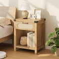 thumbnail image 3 of Boho Farmhouse Rattan Entryway Storage Cabinet with Drawer and Storage Shelf – Bedside table End Table for Bedroom or Living Room – Natural Wood Color, 3 of 6