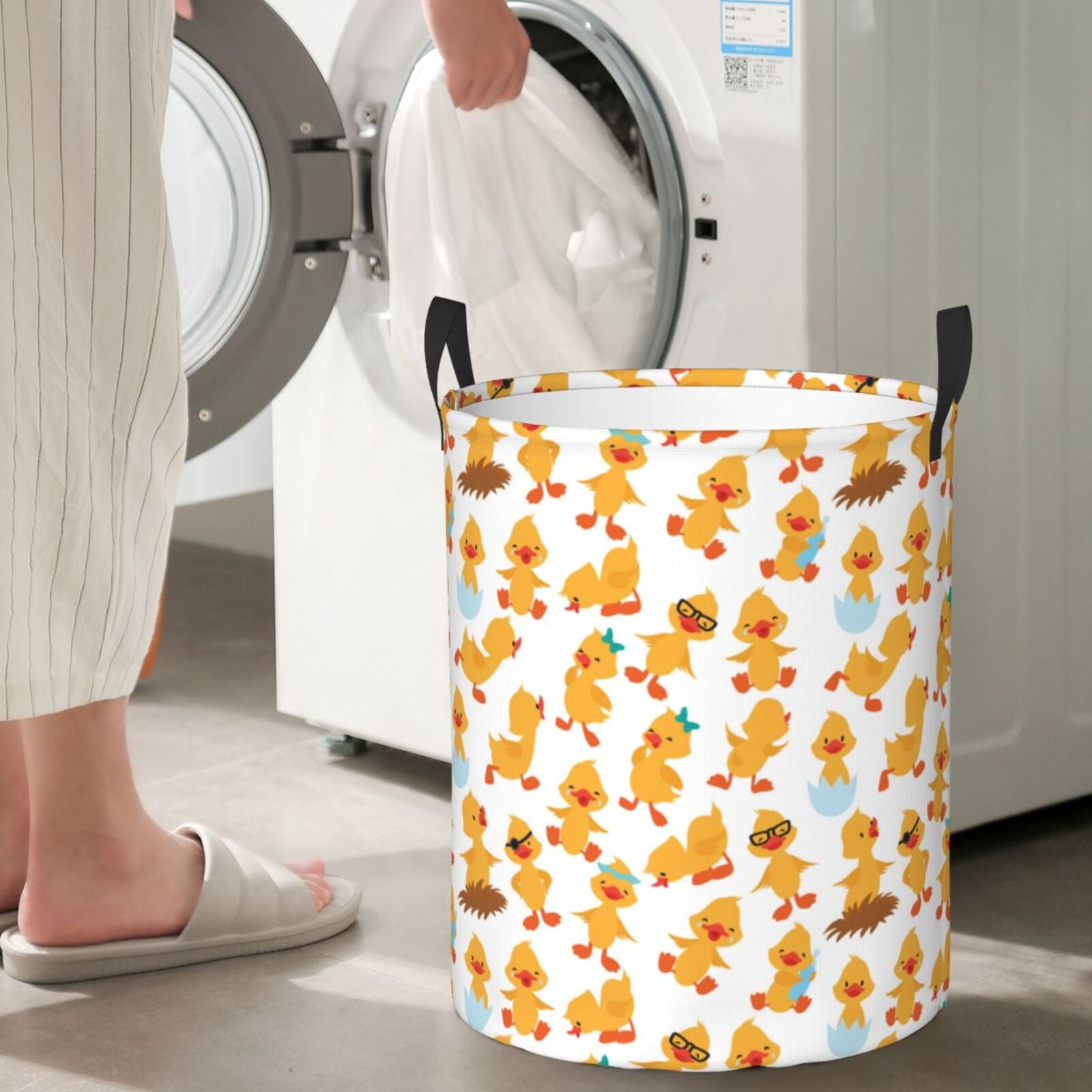 Large Laundry Basket with Handles - Cartoon Cute Duck With Glasses Kids Baby Dirty Clothes Laundry Hamper for Bedroom Aesthetic