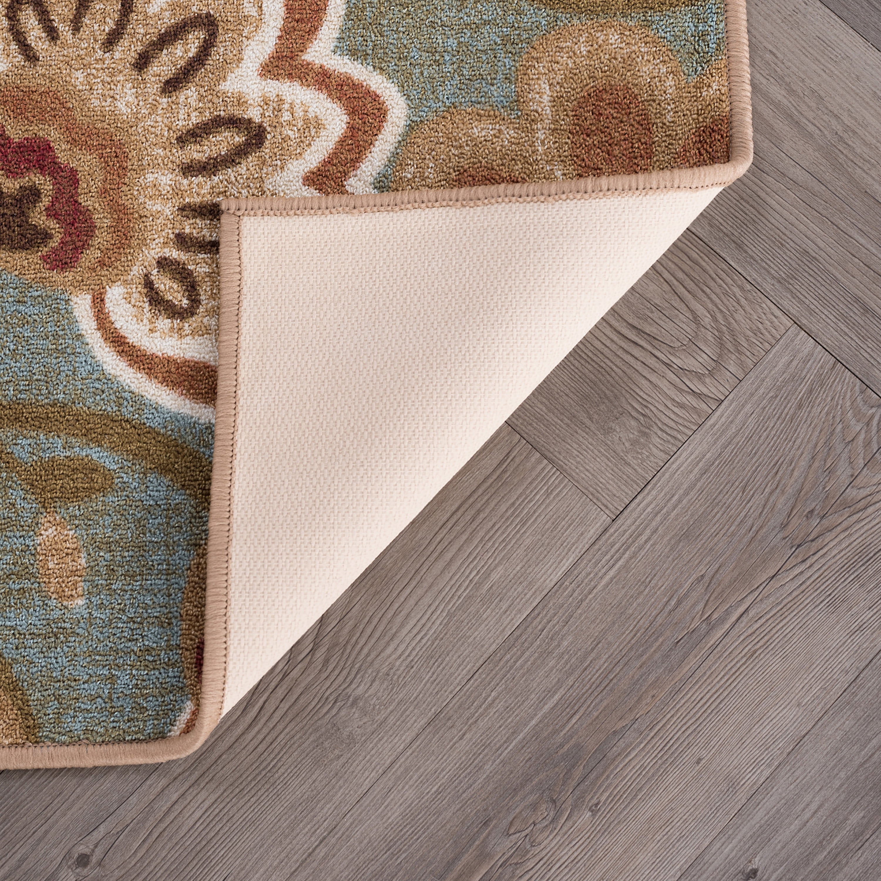 Transitional 7x10 Area Rug (6'7'' x 9'6'') Floral Seafoam, Beige Living Room Easy to Clean