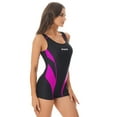 thumbnail image 4 of Sinleey Women's Boyleg One Piece Swimsuits with Shorts Color Block Athletic Sport Lap Bathing Suit Rose Red 5XL/XXL, 4 of 7
