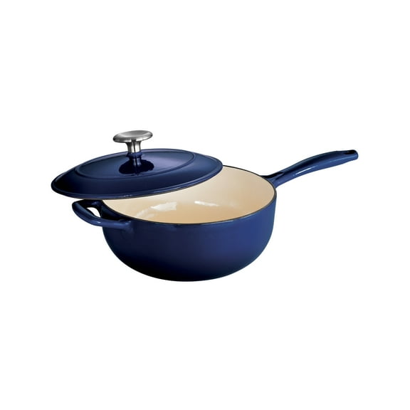 Tramontina Bestow 3-Quart Enameled Cast Iron Saucier with Lid, Gradated Cobalt, Oven-Safe