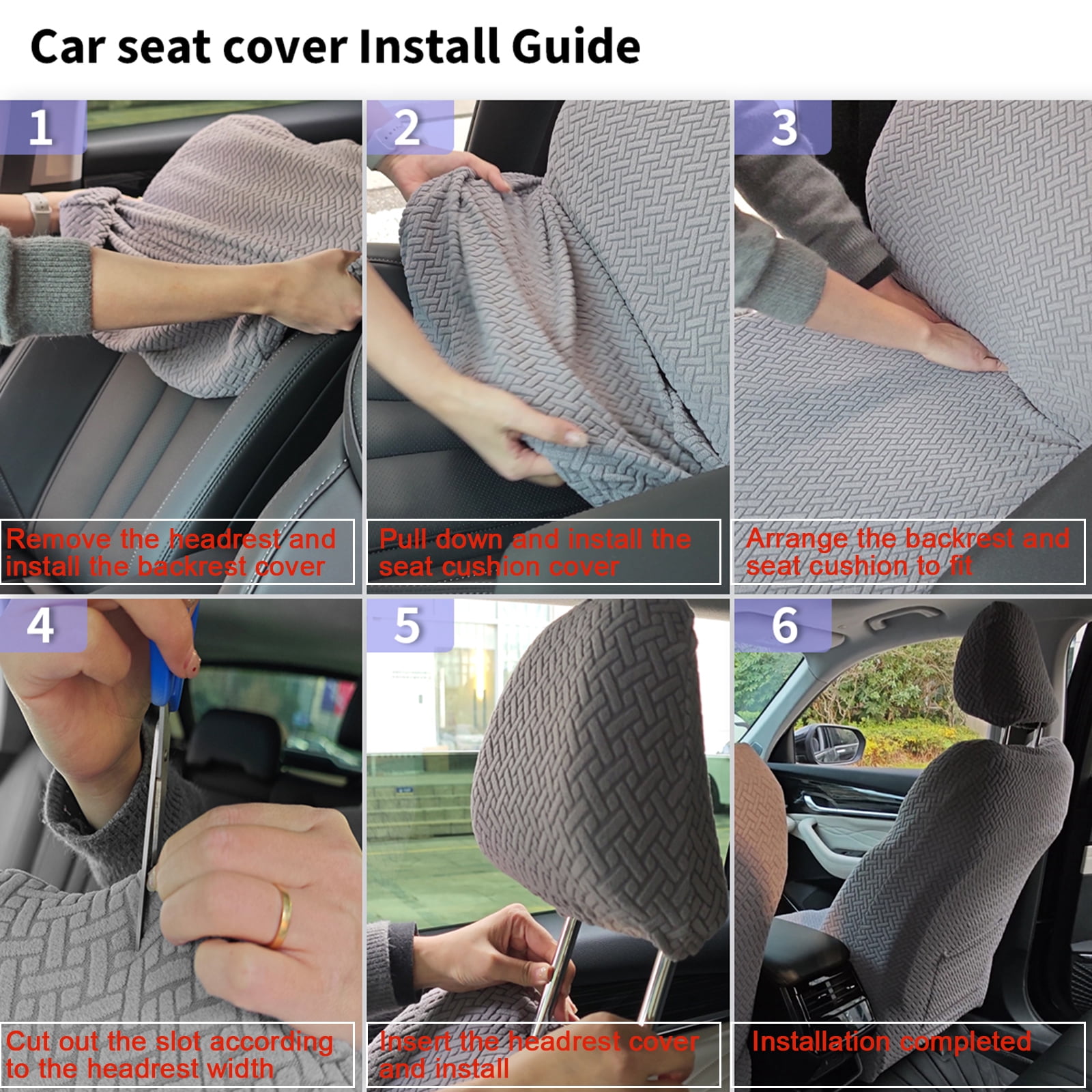 Eurhowing Universal Car Seat Covers, Non-Slip Front Car Seat Covers Set of 2, Breathable Jacquard Auto Seat Protectors for Cars SUV Sedan Truck, Dark Gray