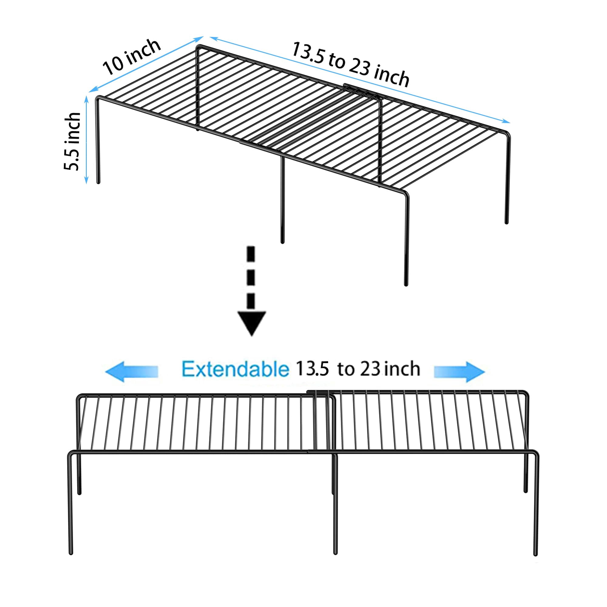Expandable Shelf Rack Rustproof Metal Storage Organizer For Kitchen Fridge Bathroom Black