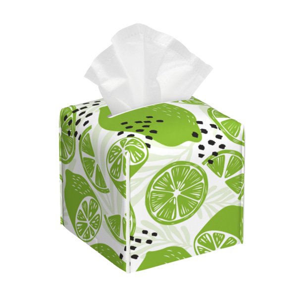 Balery Green Various Lemons Porta Pañuelos de Cuero con Estampado – Funda Moderna Cuadrada para Caja de Pañuelos, Dispensador 5x5x5''