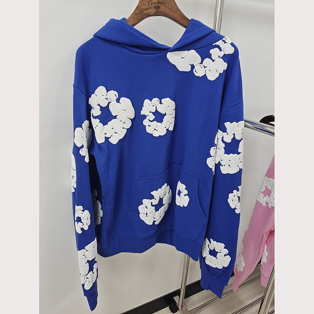 Sweat à Capuche en Denim avec Imprimé en Mousse Kapok, Unisexe