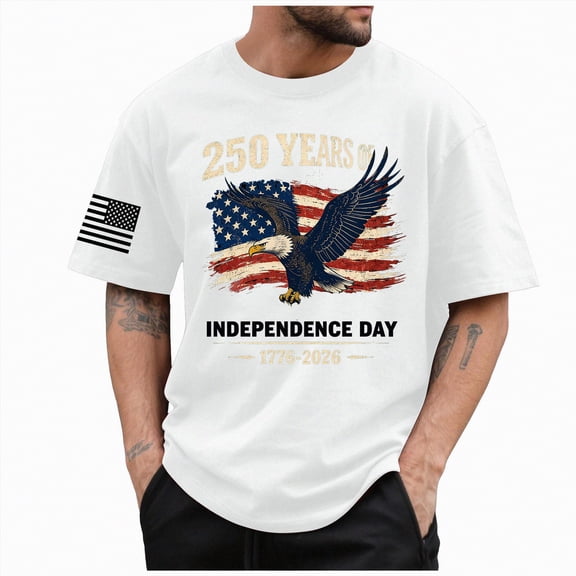 Leey-World Usa 250th Anniversary T Shirts 250th Anniversary USA Shirts for Men American Flag T-Shirt 4th of July Shirt 250 Years Birthday Patriotic Tops(White,M)