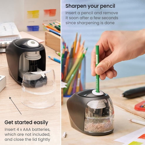 Arteza Pencil Sharpener + Eraser Set, Battery Operated