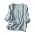 thumbnail image 2 of Fesfesfes Womens Tshirt Ladies Fashion Color Crochet Flower Half Sleeve Cotton Linen Casual Loose Shirt Short Sleeve T Shirts for Women 2XL(US:12), 2 of 7